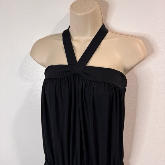 Vintage Y2K Express Jumpsuit XS Black Halter Jersey Wide Leg Crop Stretch - Picture 2 of 12